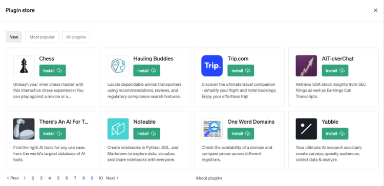 ChatGPT的Plugin store，图片截自ChatGPT